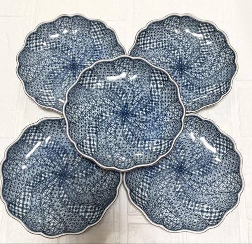 Tachikayoshi Tachikichi Twisted Shozui Sometsuke Wonhana Namei Dish, Approx. 6.3 inches (16 cm), 5 Sheets