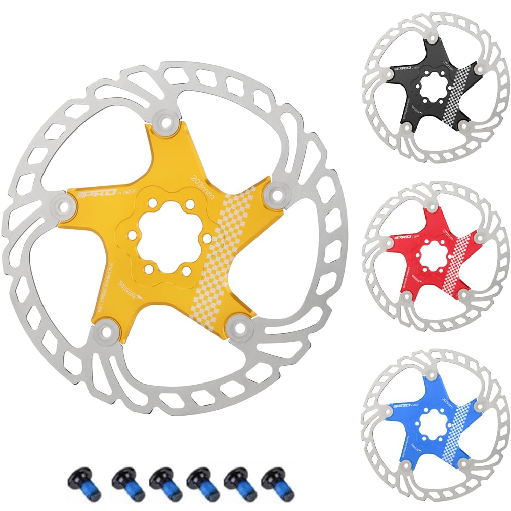 CYSKY Floating Bike Disc Brake Rotor 6 Bolts 140mm 160mm 180mm 203mm CNC Machined Stainless Steel Brakes Rotors for Ebike Road Bike MTB BMX Gravel Bike (Gold, 203mm)