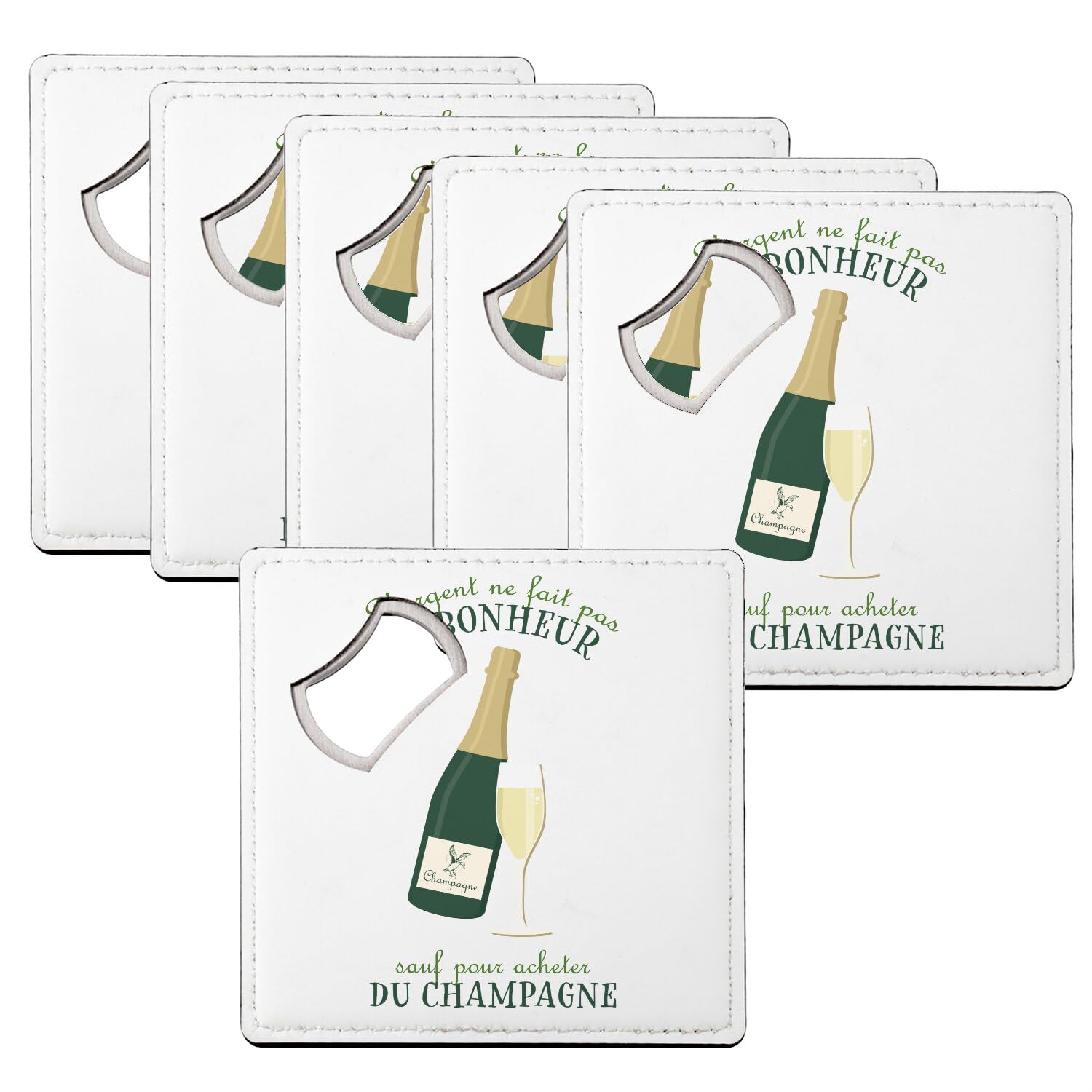 Sous-verre décapsuleur Champagne : lot de 6 dessous de verre design pour apéritif chic