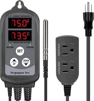 15 Amp Plug in Digital Temperature Controller Outlet by Propagate Pro | Heating/Cooling Thermostat 110V 15A 1500W Programmable Temp Controlled Heater Cooler Reptile Box Fan 120V PPTC1
