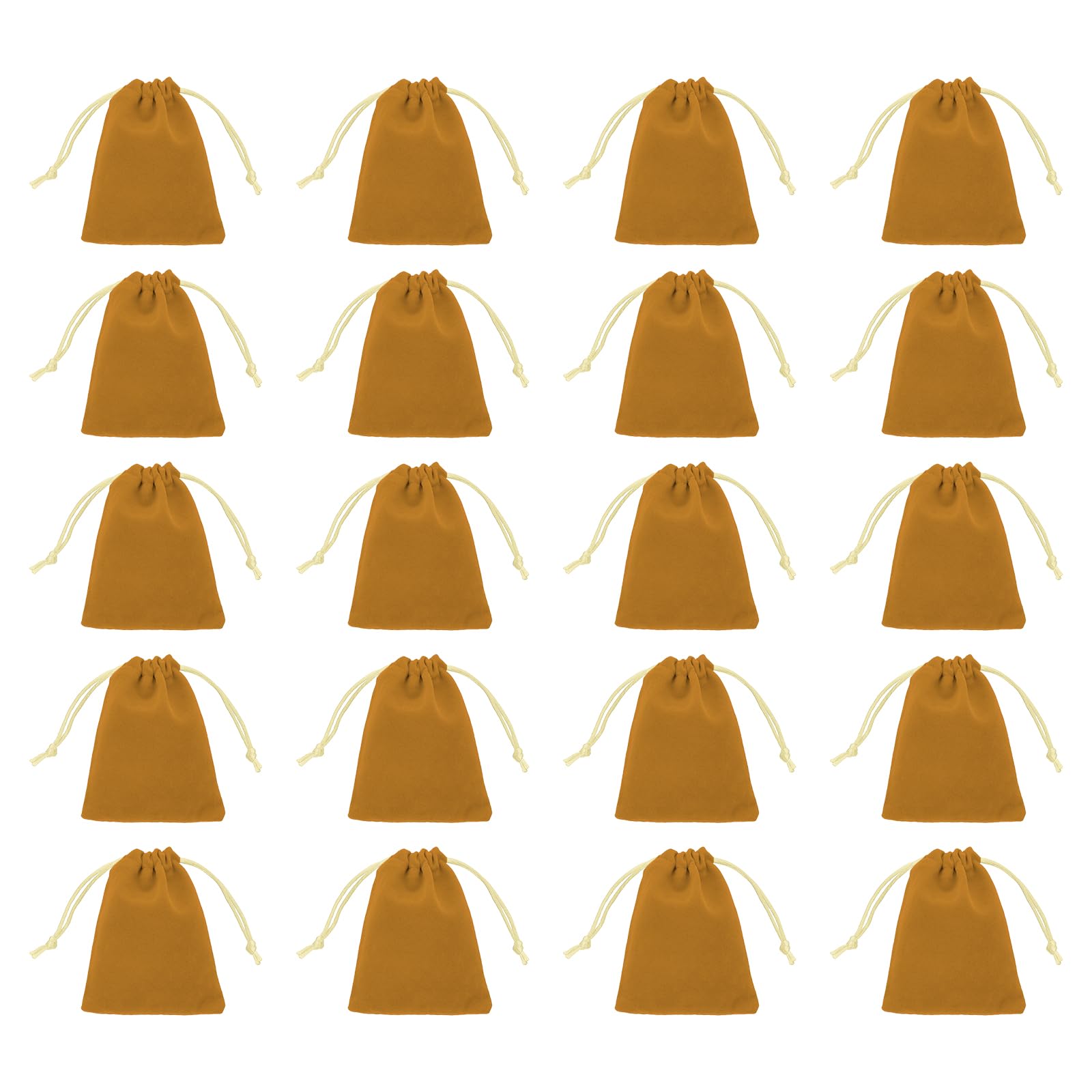 sourcing map 20pcs Flocked Cloth Drawstring Bag 2.8 x 3.5 Inch Jewelry Flocked Pouches Gift Bags for Wedding Party Favor Candy Jewelry Packaging Organizing Storage, Khaki