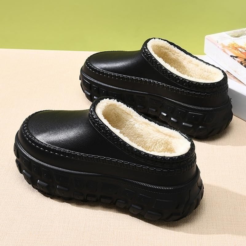 Women's Clogs Work Shoes Fuzz Lined Waterproof Chef Shoes Thick-Soled Casual Style, Warm Work Shoes for Nursing, Food Service, Garden