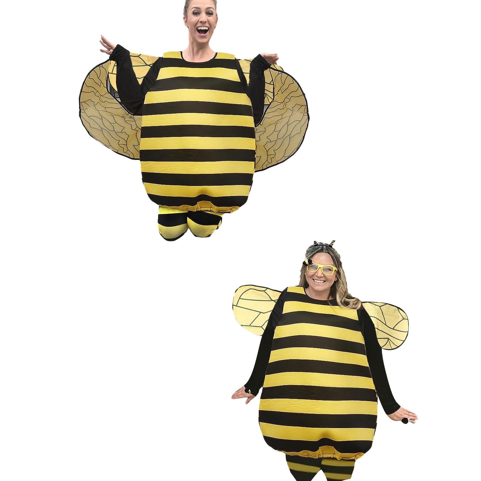 Yoisdtxc Women Halloween Outfit Long Sleeve Striped Patchwork Bee Costume with Knee-high Socks and Hair Hoop Cosplay Outfit (Yellow, S) - Image 2