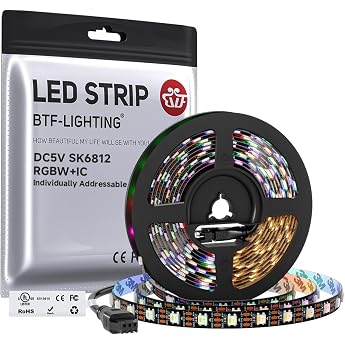 BTF-LIGHTING RGBW RGB+Warm White SK6812 Similar WS2812B Individually Addressable 16.4ft 60LEDs/Pixels/m Flexible 4 Colors in 1 LED Dream Color LED Strip IP30 Non-Waterproof DC5V Black PCB