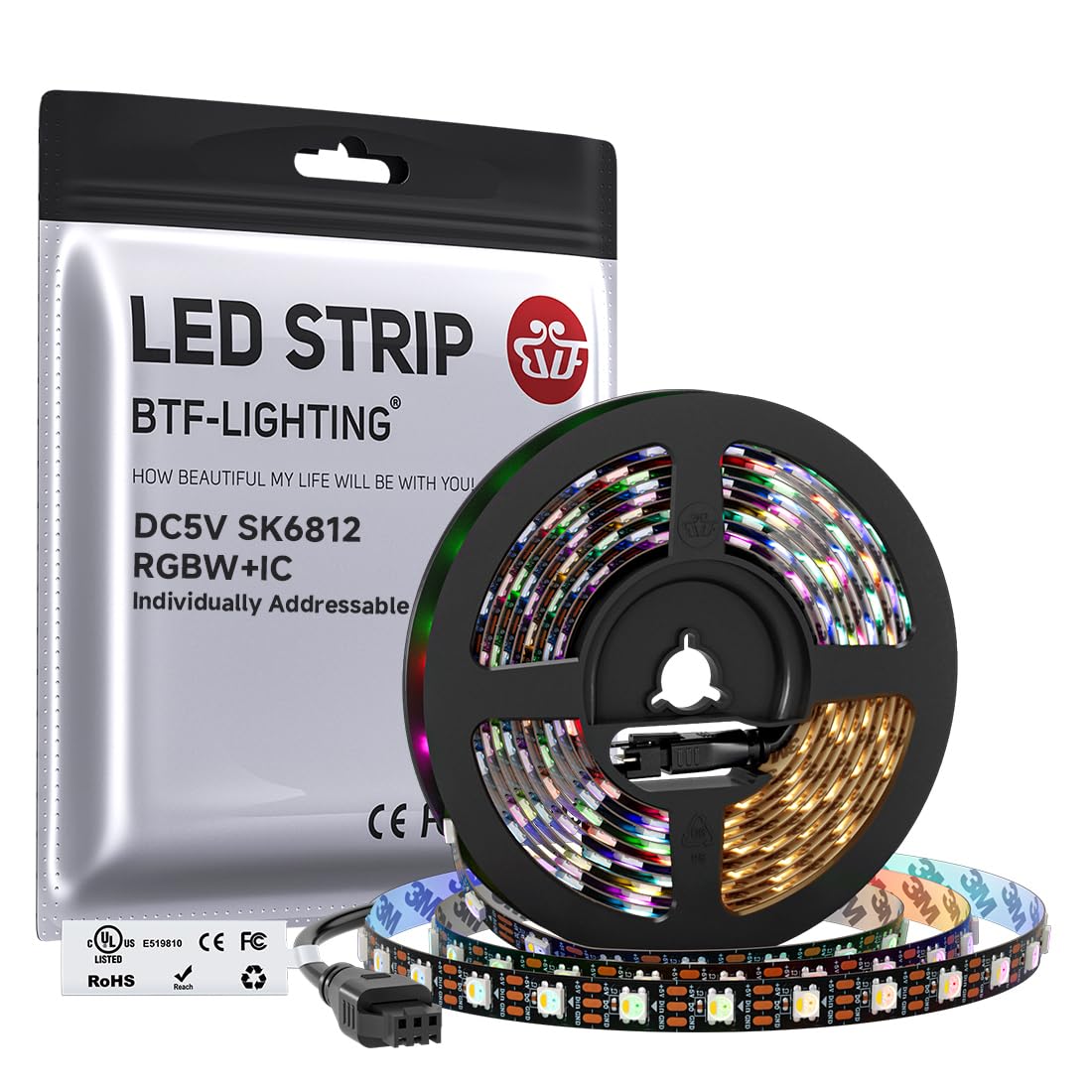 BTF-LIGHTING RGBW RGBWW Warmes Weiß SK6812 (ähnlich WS2812B) 5m 60leds/pixels/m Individuell adressierbar Flexibel 4 farbe in 1 LED Traumfarbe LED Streifen Nicht wasserdicht IP30 DC5V Schwarz PCB