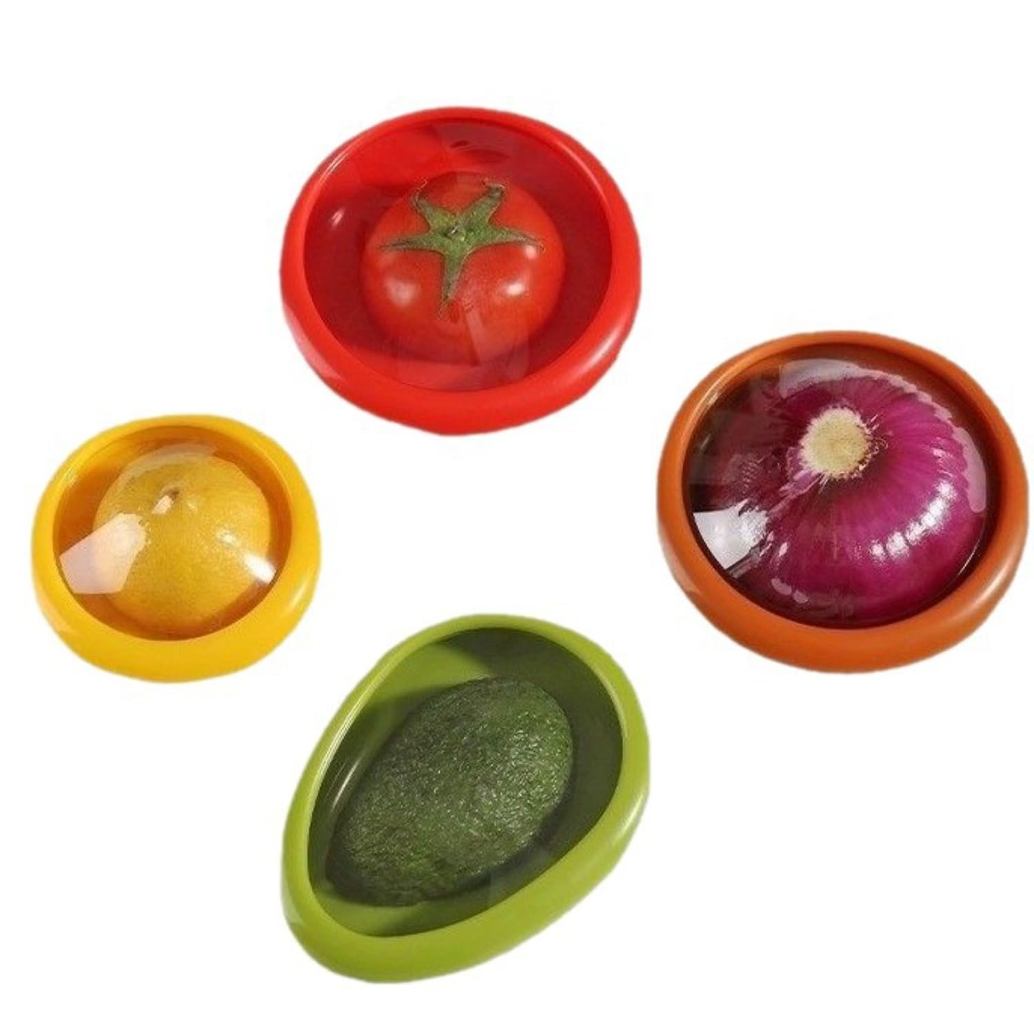 Set of 4 Reusable Avocado Onion Lemon Tomato Saver Keeper Fruit Storage Box for Refrigerator Fruit Storage Box Set Stretch Refrigerator Pods Reusable Food Wrap Holder Kitchen Sealed Storage Case | アボカドオニオンレモントマトセーバーキーパー 収納ボックス冷蔵庫 フレッシュストレッチポッド ストレージコンテナ 食品ラップホルダー サラダ準備用キッチン用品 透明フィルムラップケース 玉ねぎ保存容器 缶 キッチン密封収納ケース ストレージキーパー 4 Types