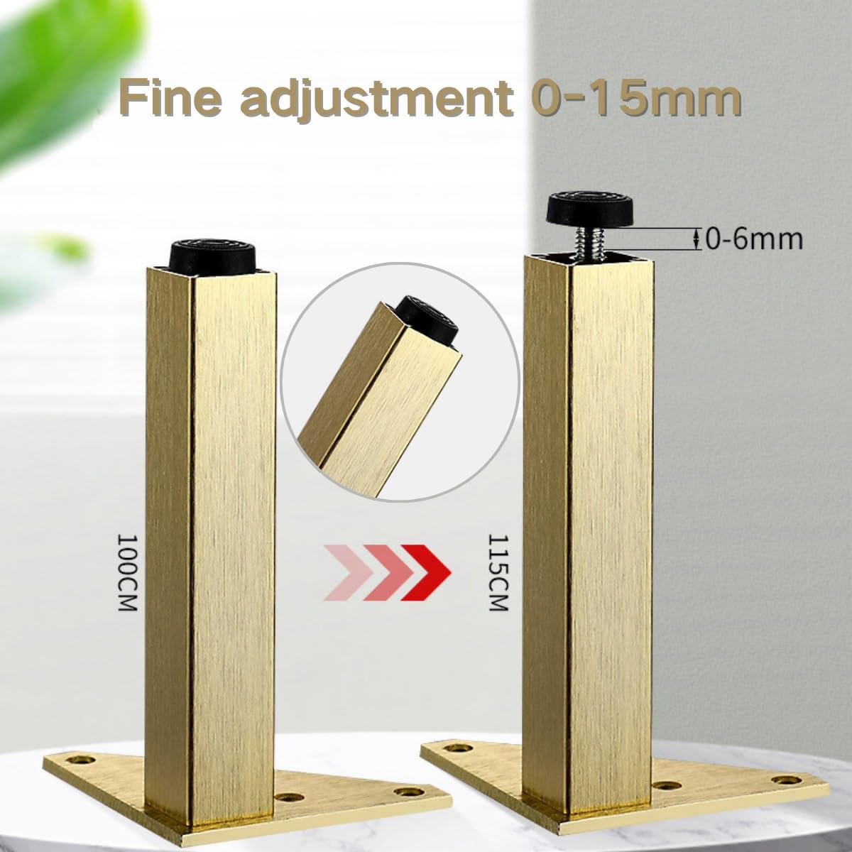 Zestaw 4 regulowanych 35 cm szare aluminiowe nogi do szafek - metalowe nóżki meblowe do projektów DIY, idealne do łóżek, sof, komód, krzeseł i stolików kawowych (wysokość: 6 cm do 35 cm)