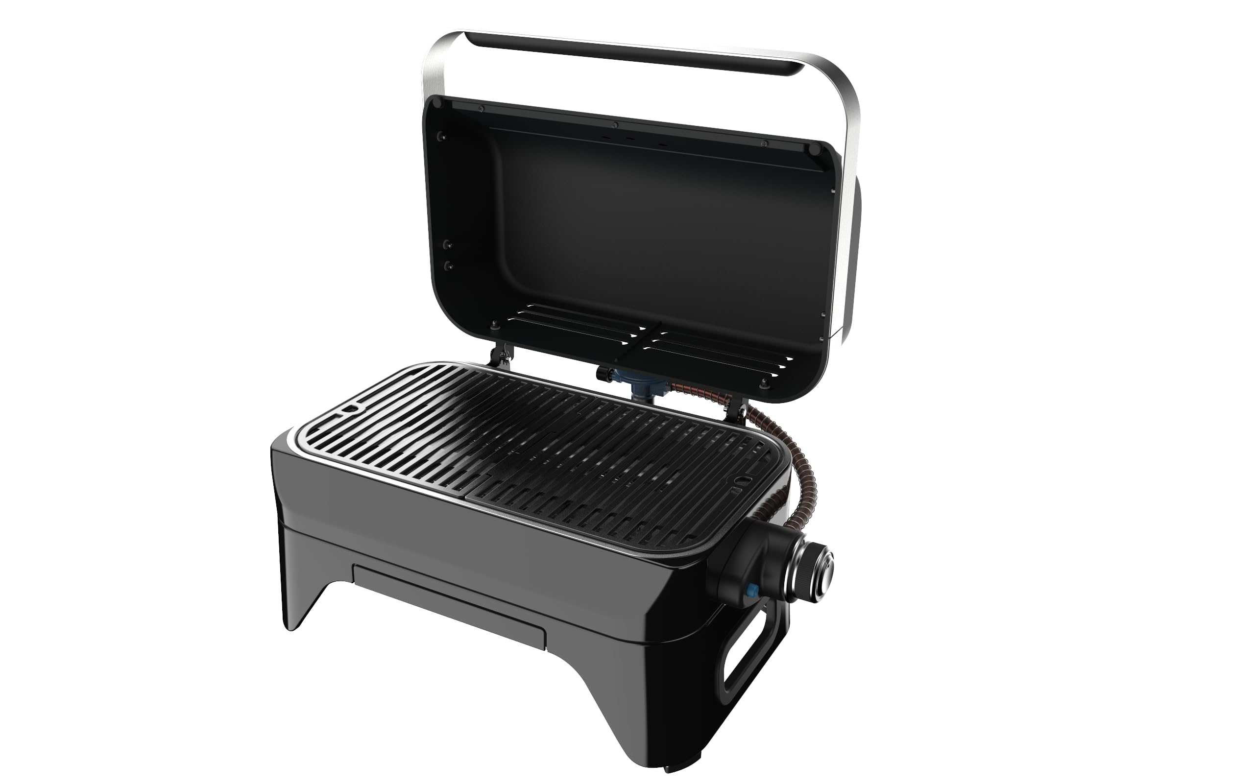 CAMPINGAZ Attitude2go Barbecue à gaz avec couvercle portable pour balcon, barbecue de camping avec thermomètre et grill en fonte, fonctionne avec des bouteilles de gaz standard
