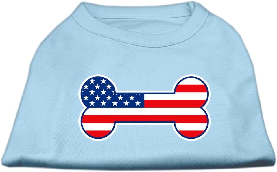 Pet Dog & Cat Shirt Screen Printed, Bone Shaped American Flag Baby Blue XL (14-20 lbs.)