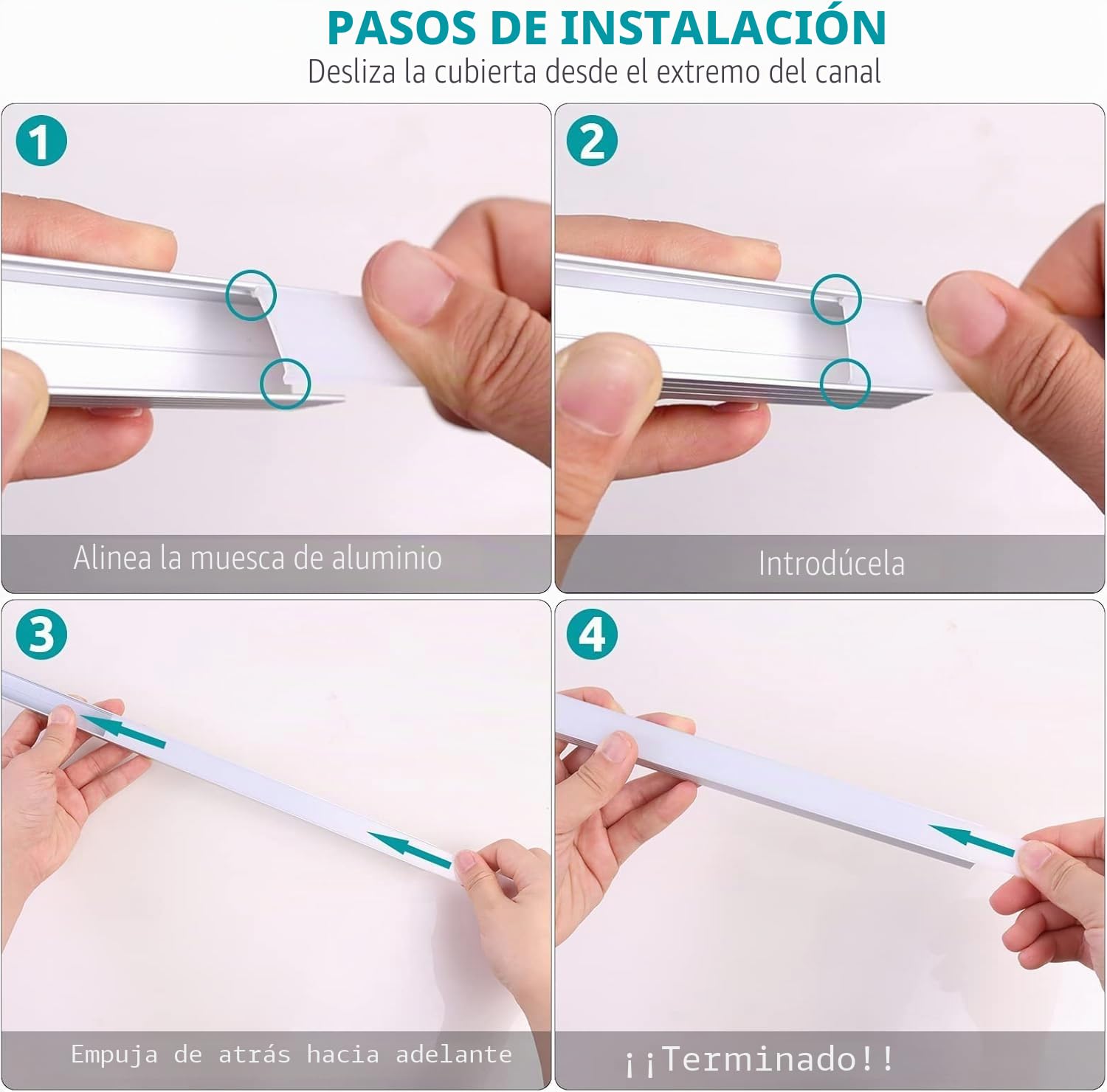 Paquete de 6 perfiles LED de aluminio para tiras de luces LED Philips Hue, etc., canal de aluminio LED en forma de U de 1 m, difusor LED con cubierta blanca lechosa, tapas de extremo y clips de