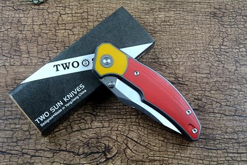 Miniatura 7 de TWOSUN D2 Blade Folding Knife Red G10 Titanium Handle Outdoor Camping Hunting TS416