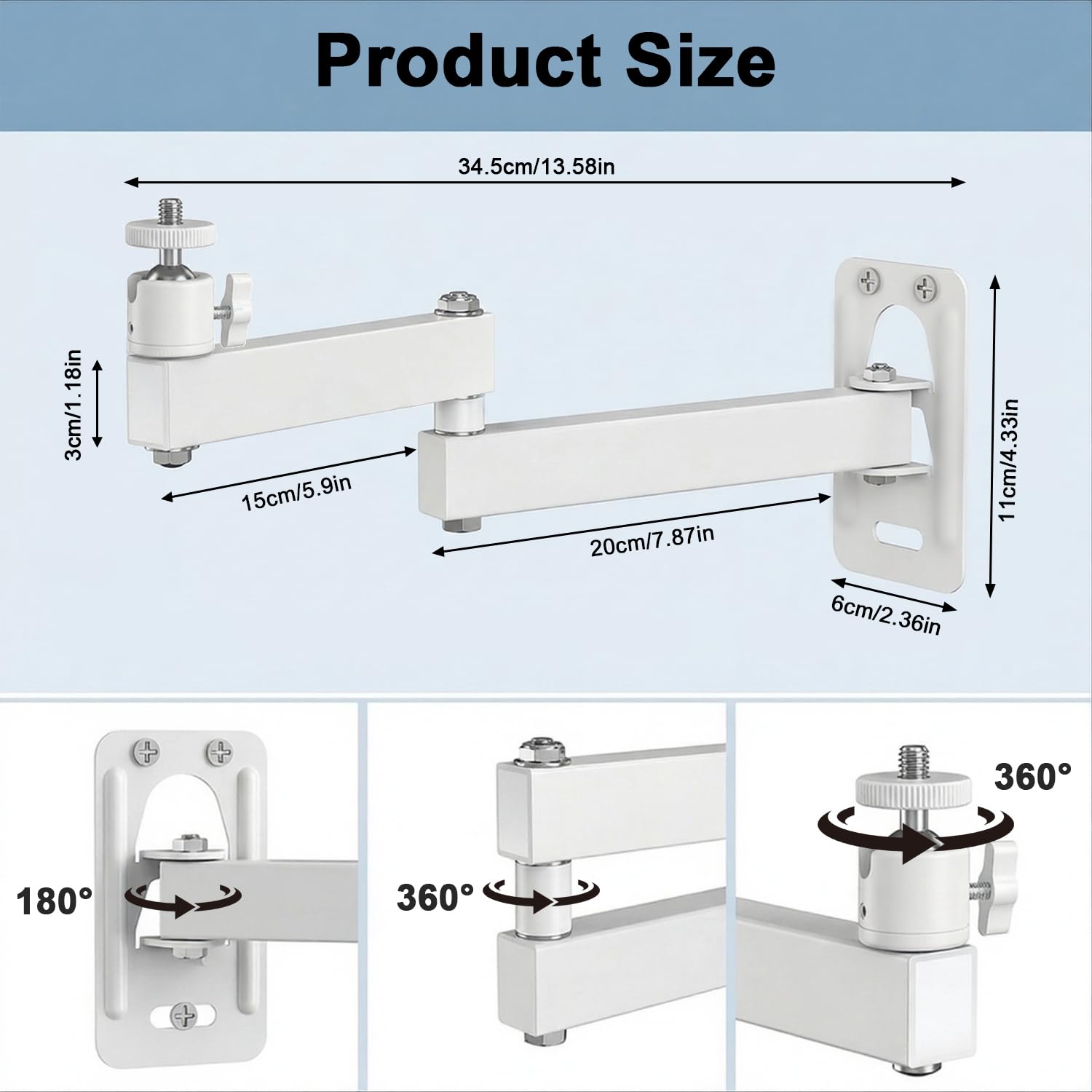 ZORBES Projector Wall Mount Stand, Foldable Tilt Swivel 360°, Up to 6.6 lbs — Amazon image 2