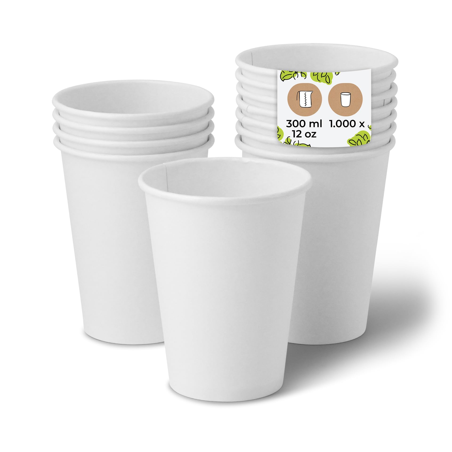 BIOZOYG 1000x bicchierini caffè 300 ml / 12 oz, Ø 90 mm bianco - bicchieri carta senza plastica e con materiali sostenibili - bicchierini caffe carta
