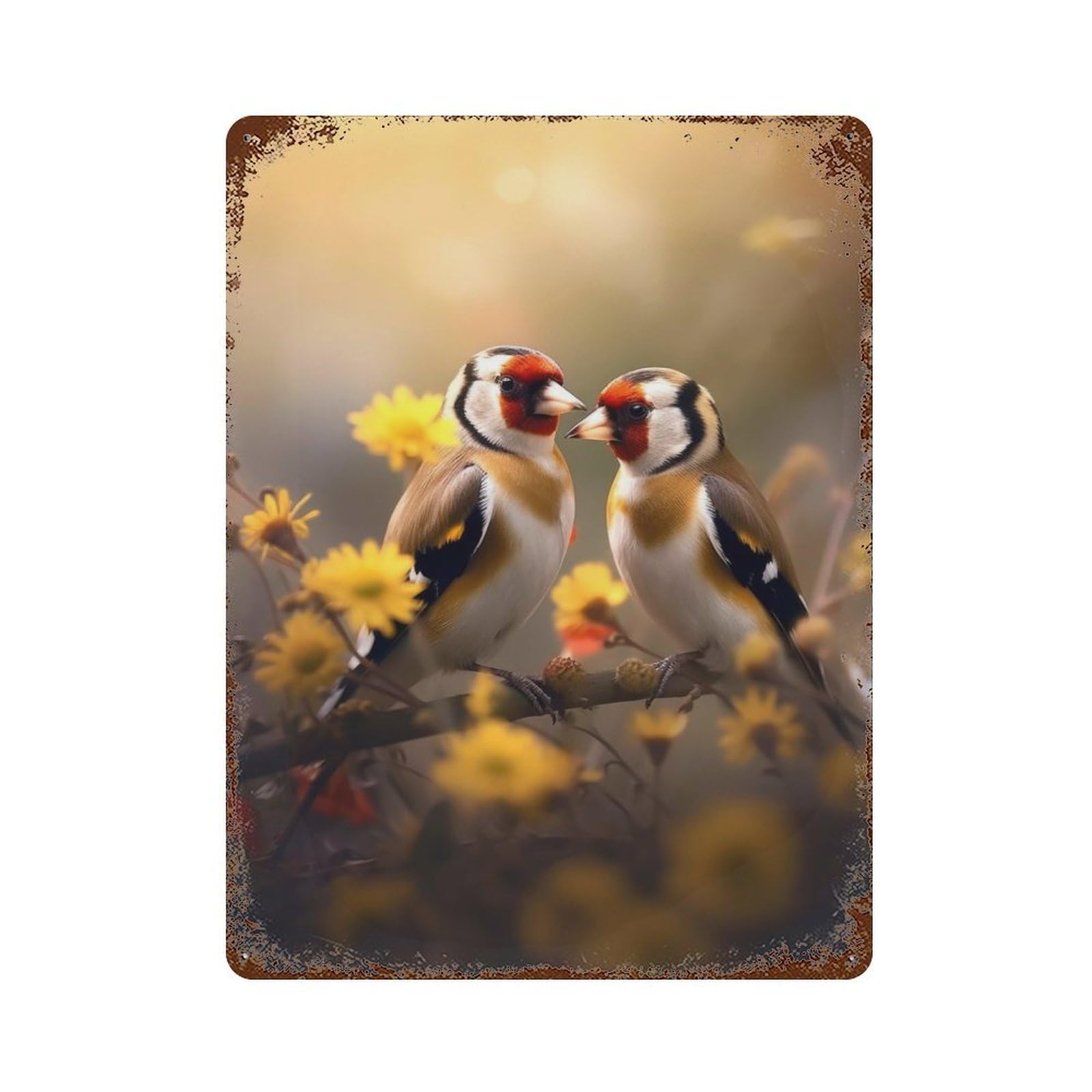 Retro Metal Sign Couple of Bird Goldfinch 15.7"x11.8", Retro Wall Decor for Living Room, Hallway And Home Decor