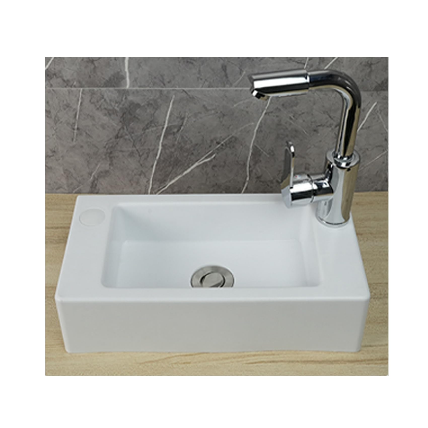 Small Bathroom Sink, Plastic Mini Cloakroom Basin, No Drilling Rectangular