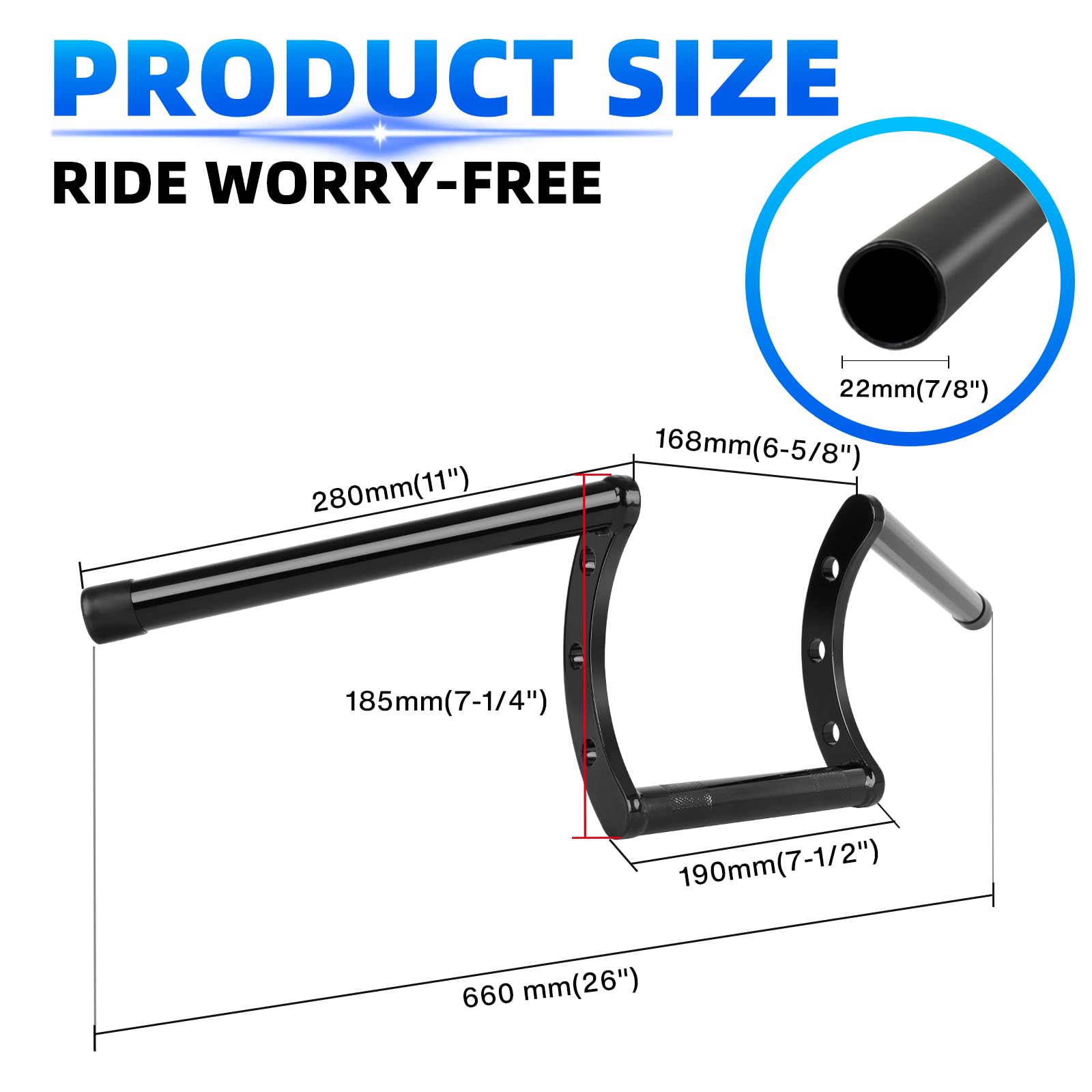 DREAMIZER Motorradlenker Z Bars 22 mm 7/8 Zoll Ape Hanger Lenker für Drag Kompatibel mit Bobber Chopper Cruisers Softail Dyna Sportster