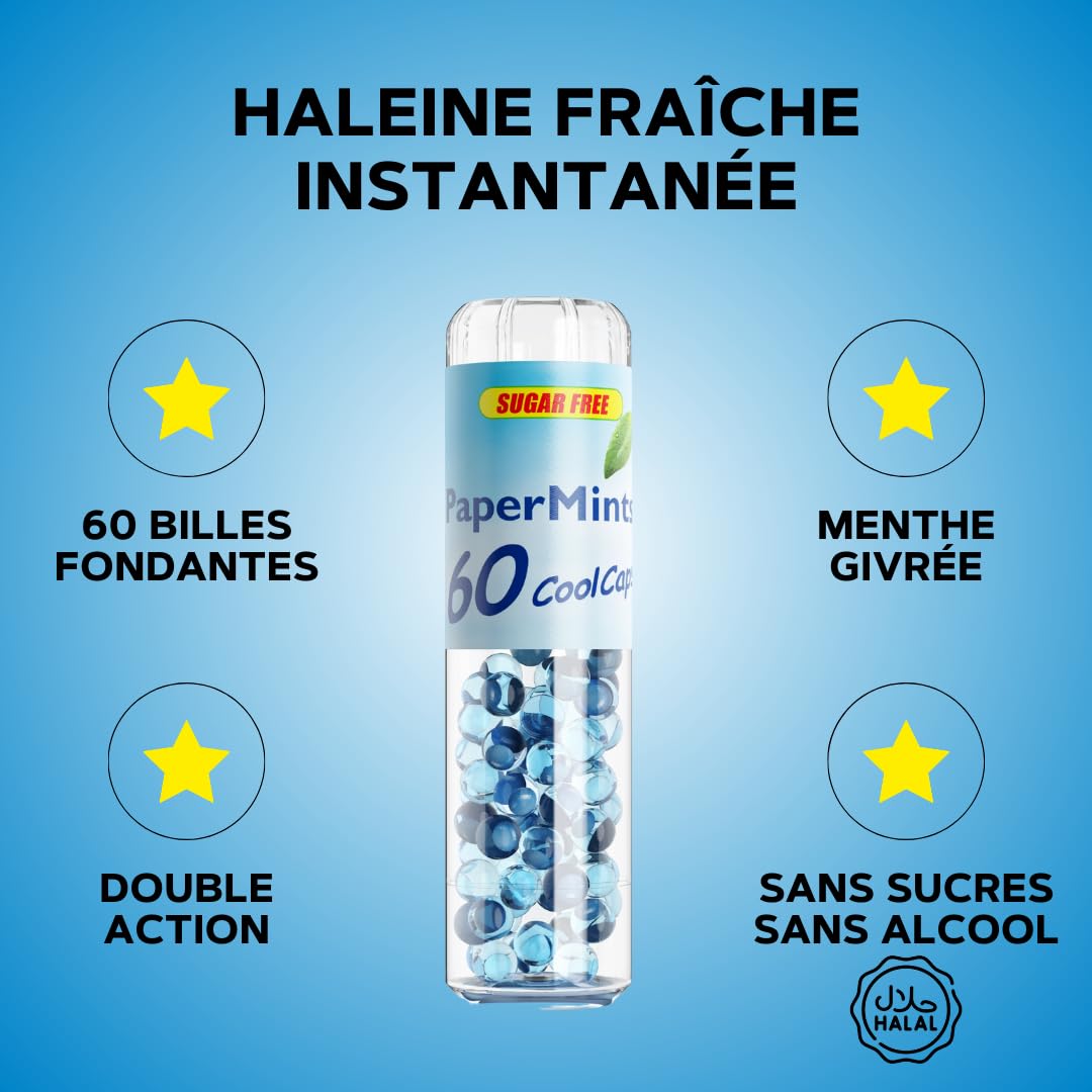 PAPERMINTS Billes à la Menthe Haleine Fraîche Bonbon Menthol Sans Sucre 60 Billes
