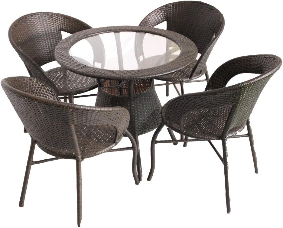 Global Corporation D12 Set 4 Chair and 1 Table with Glass (Brown)