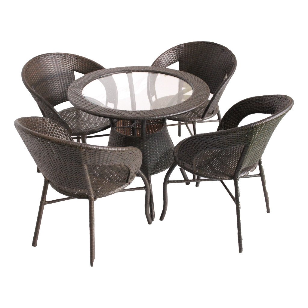 Global Corporation D12 Set 4 Chair and 1 Table with Glass (Brown)