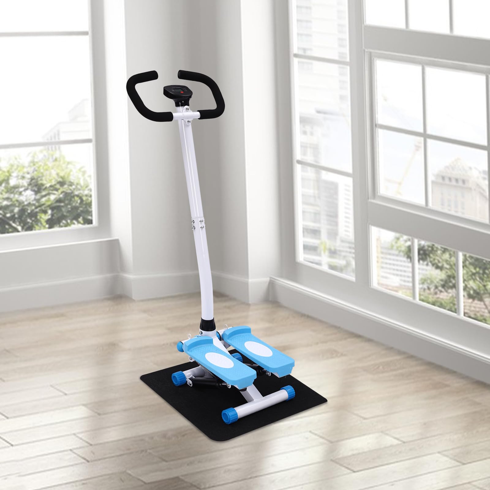 Stepper de fitness avec guidon, Swing Stepper à hauteur réglable jusqu'à 150kg, avec écran LCD et bandes de résistance, pour entraînement complet du corps à la maison/bureau