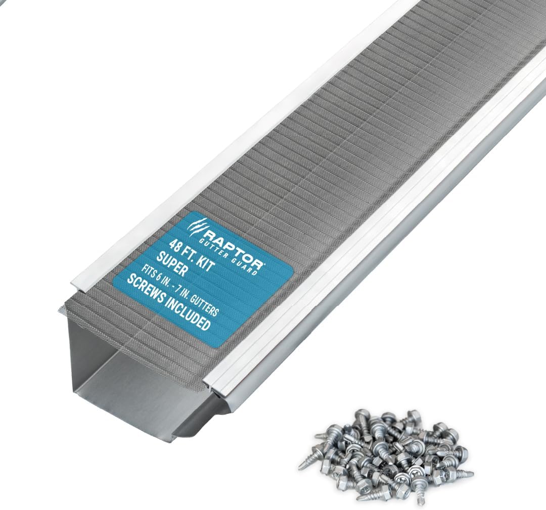 Raptor Gutter Guard | Stainless Steel Micro-Mesh, Contractor-Grade, DIY Gutter Cover. Fits Any Roof or Gutter Type – 48ft to a Box. Fits a 6" & 7" Gutter.