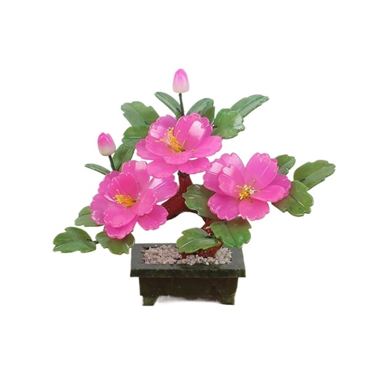 DFGHNBVC Artificial Plants Jade Bonsai, Retro Peony Chinese Handicraft Artificial Flower Potted Plant Simulation Tree,Multi-Colored.Pink