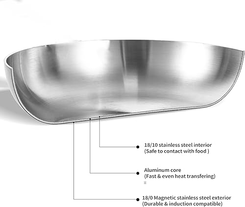 Miniatura 8 de DELARLO Sartén wok de acero inoxidable de tres capas de cuerpo entero de 10 pulgadas con cubierta de acero, sartén de inducción apta para horno,