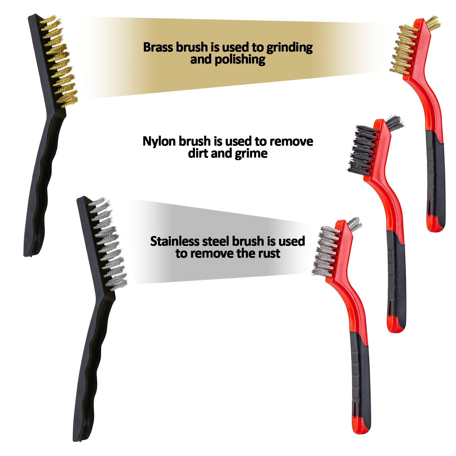 Set 8 Spazzole In Acciaio Per Pulizia - Con Manico, Per Metallio, Legno, Plastica, Setole Resistanti - Foto 11