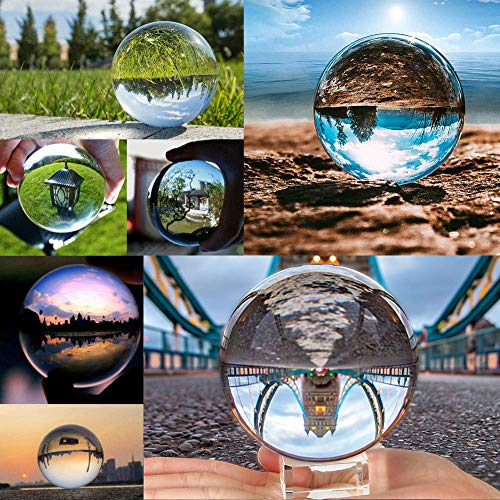 Speedy Panther Photographie Lensball Boule de Cristal avec Support K9 Boule de Cristal Transparente Boule de Cristal Accessoires de Photographie Décoration de Bureau (60MM avec Base de Cristal)