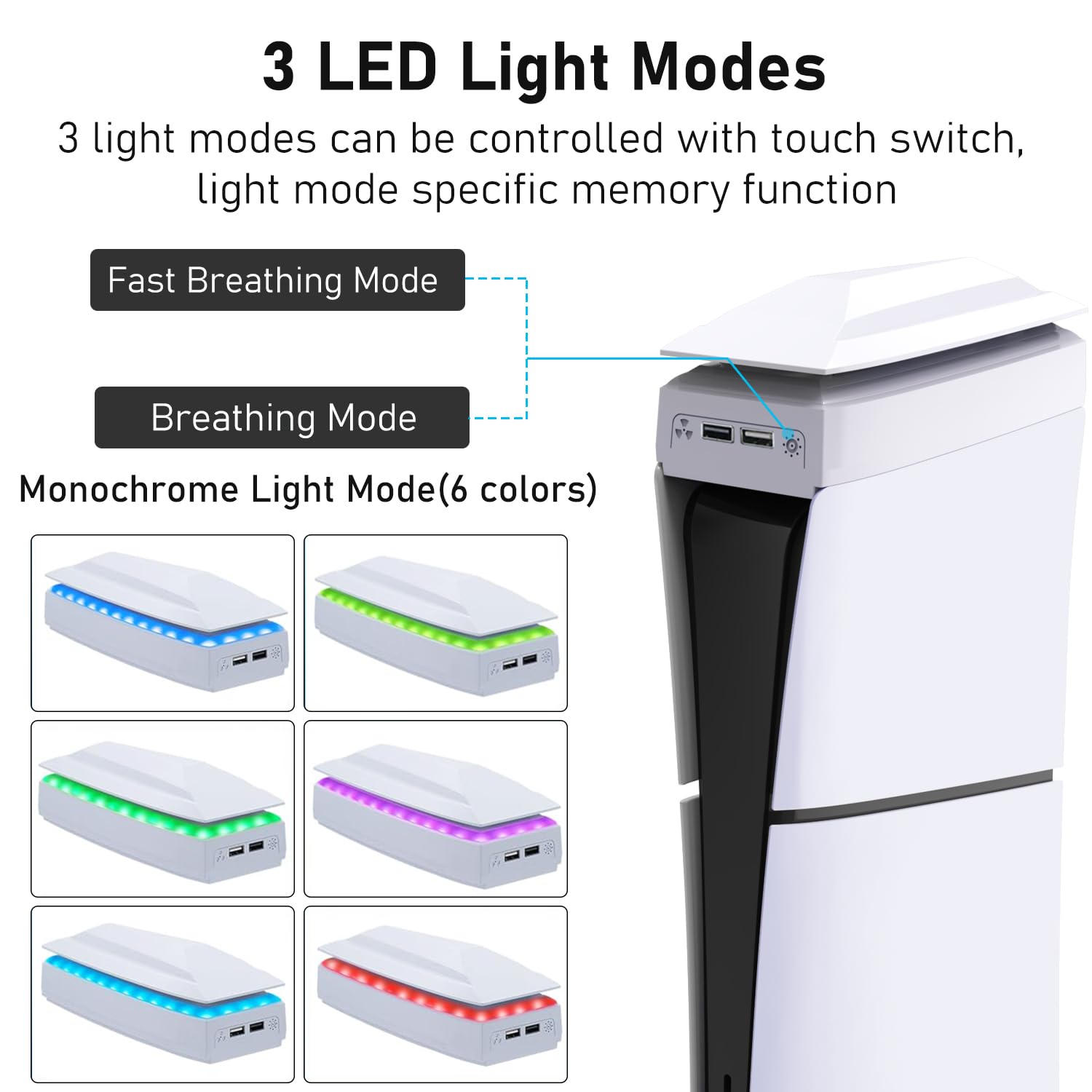 Tendak Ventilador para PS5 Slim Refrigerador LED Superior con Luz RGB, Doble Puerto USB 2.0 3 Velocidades Ajustables para Playstation 5 Slim Disc & Digital Console