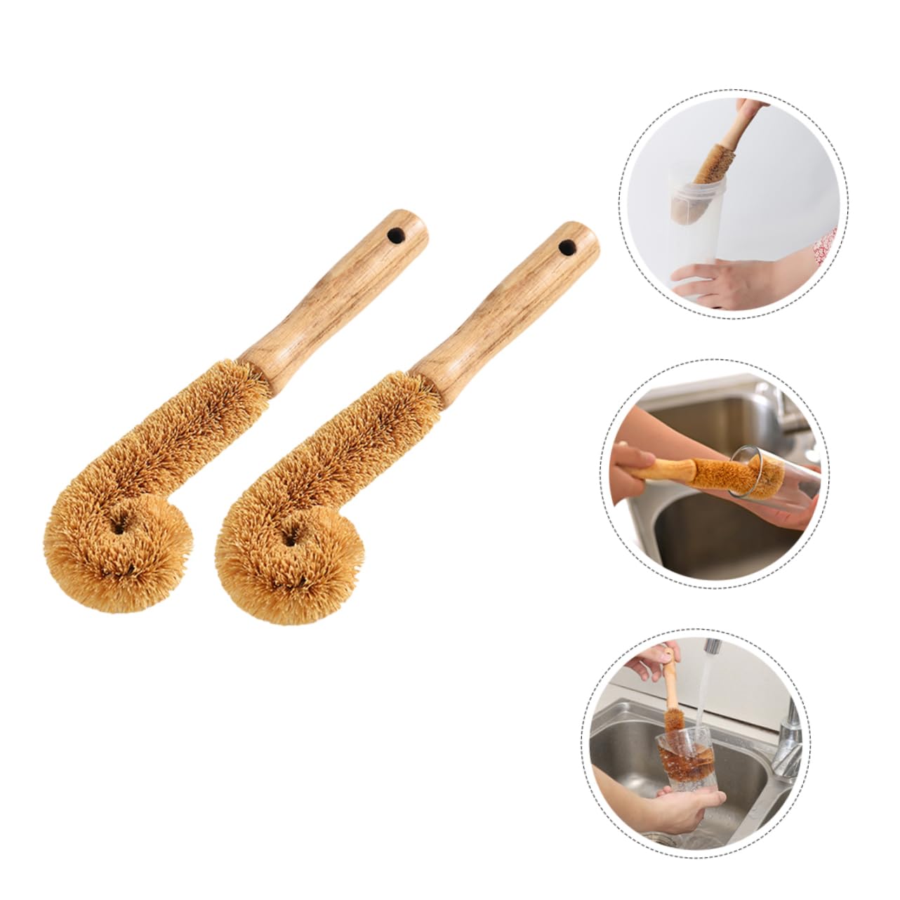 NAMOARLY 2pcs Clean Brush Pot Brush Cup Cleaning Brush Bottle Cleaning Brush Bowl Scrub Brush Dish Scrub Brush Detail Cleaning Brush Cup Scrubber Bottle Brush Bottle Cleaner Brush Wooden