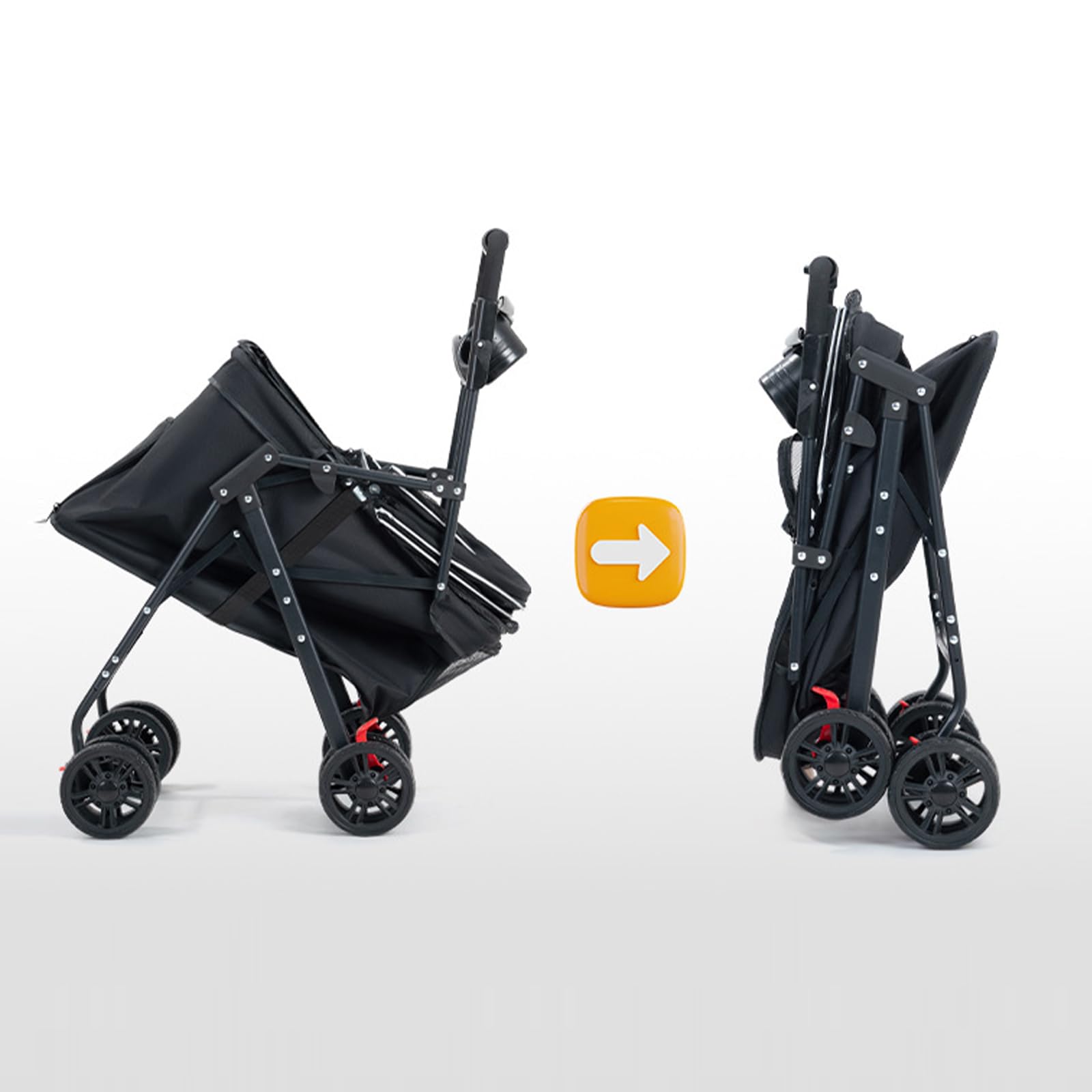 Carrito plegable para perros y gatos, color negro, para perros y gatos de hasta 10 kg, 60 x 33 x 38 cm, 4 ruedas con freno, plegable