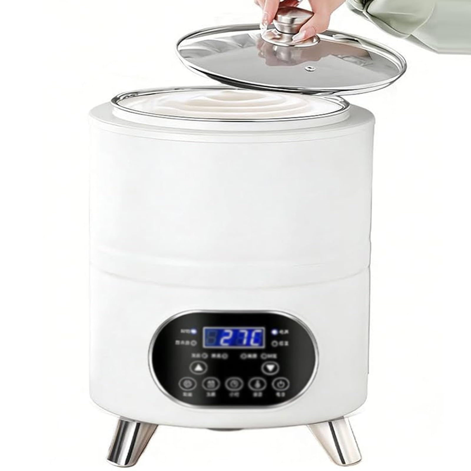 Sjyclaviger Stainless Steel Yogurt Maker 12l, with Time and Temperature Control, with Transparent Dust Cover, Easy To Clean, for Homemade Fruit Vinegar Rice Wine White-12L