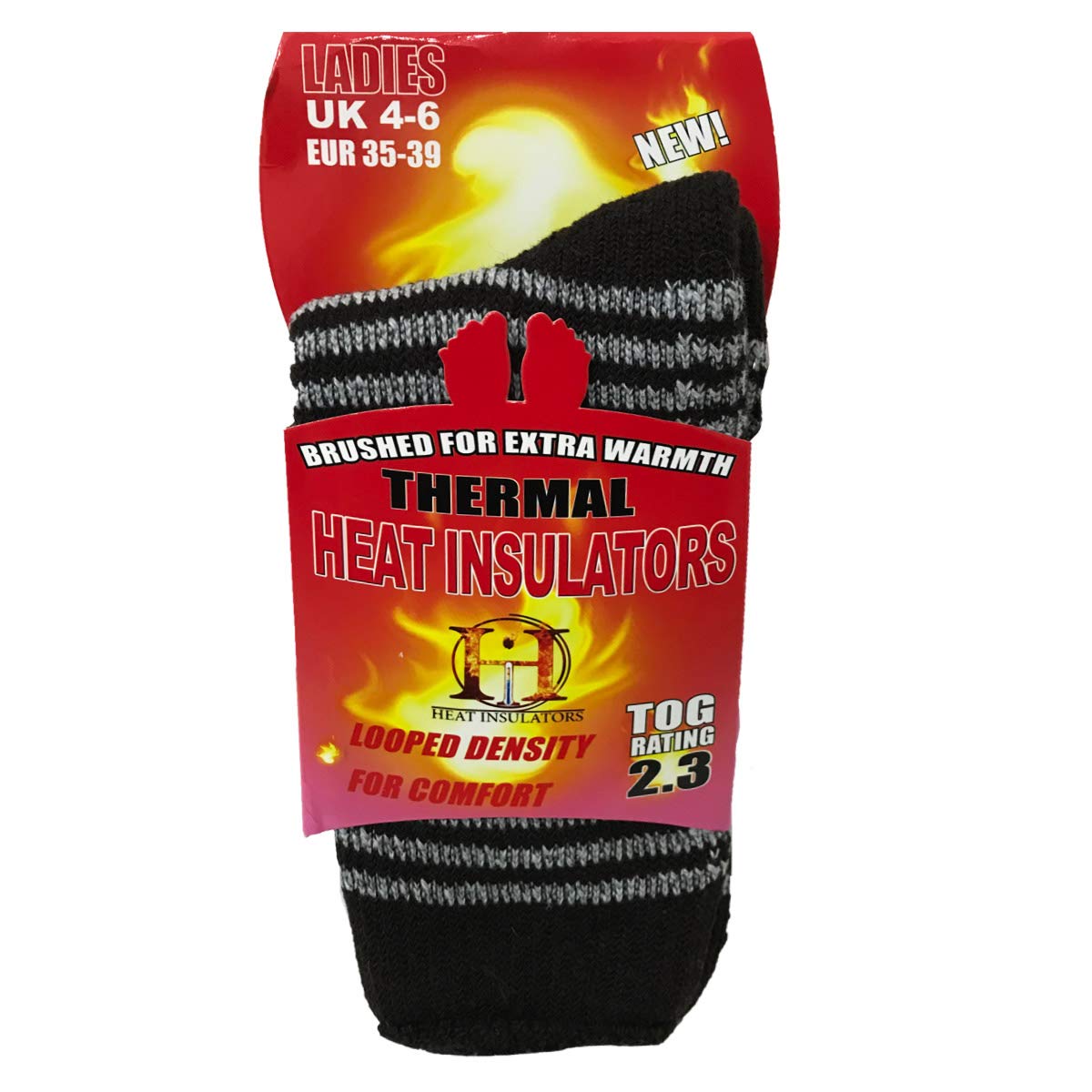 Insightclothing Women's Black/Brown Stripe Extra Warm Chunky Thermal Double Heat Insulated Soft Socks 2.3 Tog