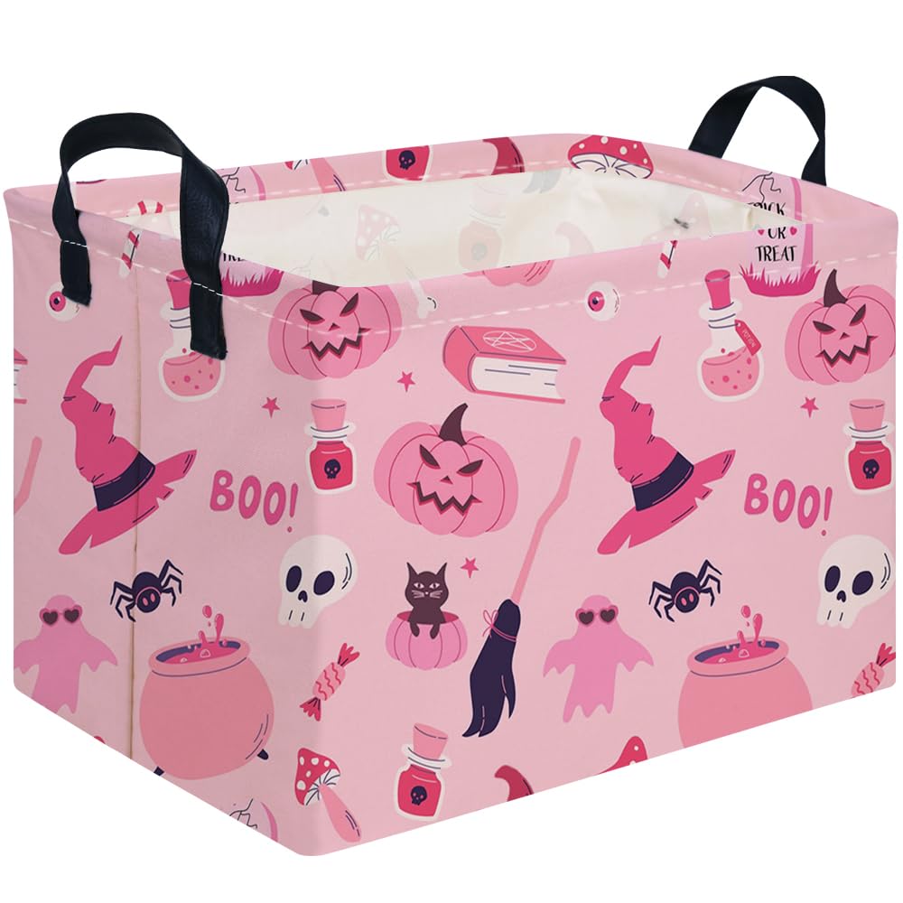Halloween Ghost thriller basket,Empty Halloween basket,Horror and thriller decor,Trick or Treat Box for Boys and Girls,Horror decor(Pink pumpkin)