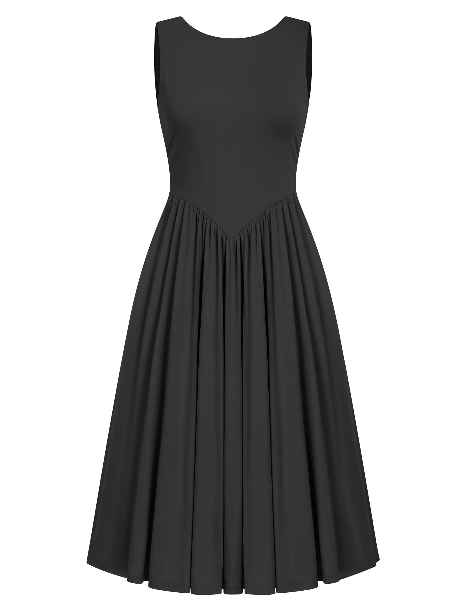 OMEWEE Vestidos de verano para mujer, cuello redondo, sin mangas, vestido midi elegante, casual, para el trabajo, fiesta, playa, salir, plisado, acampanado, vestidos largos para uso diario, vacaciones