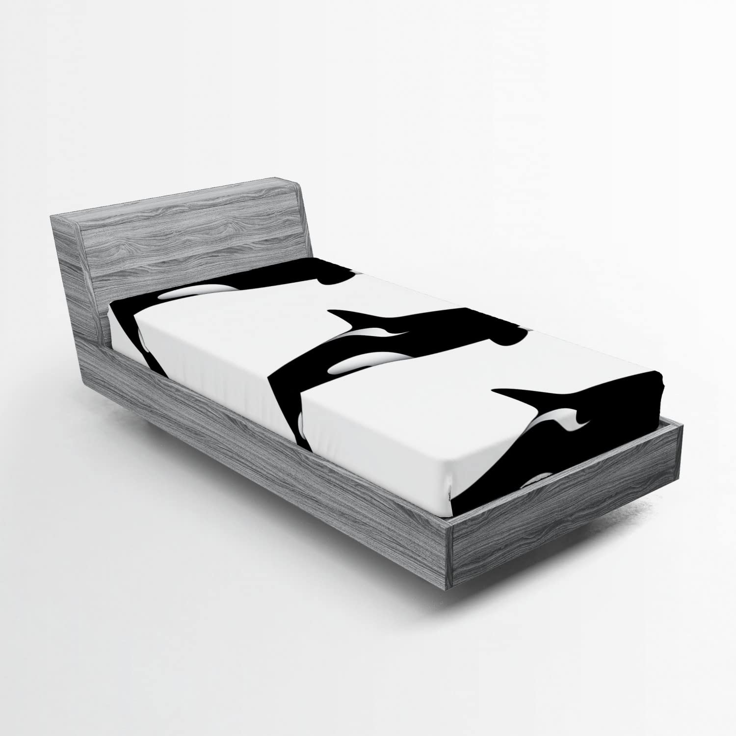 Ambesonne Sea Animals Fitted Sheet Set, 3 Orca Killer Whales in Different Illustration Black and White Style, Decorative Bedding All-Round Elastic Pocket 2 Pcs, Twin XL Size, White and Charcoal