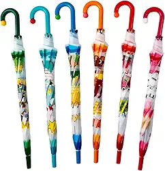 Guarda-chuva Infantil com Proteção UV, Design Vibrante com Animais, 66cm Comprimento, Abertura Fácil, 5 Varetas