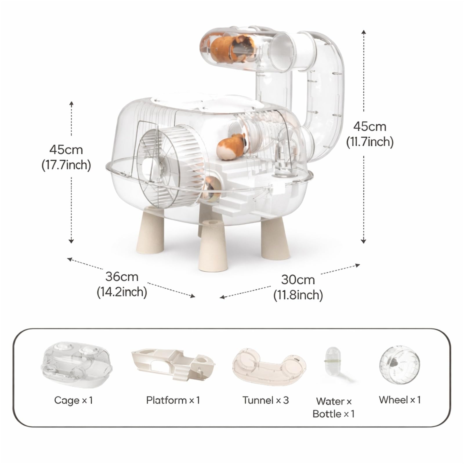 Villa de Lujo para Hamsters de Acrílico, Gran Jaula Interior para Hamsters y Pequeños Roedores, Casa de Dos Niveles Desmontable con Túneles Modulares