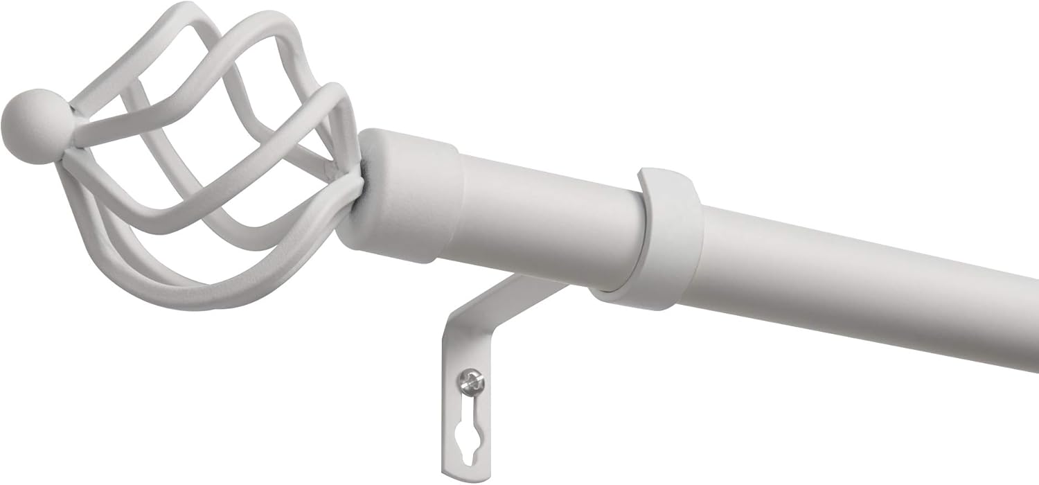 Exclusive Home Torch 1" Curtain Rod and Coordinating Finial Set, Matte White, Adjustable 36"-72" Matte White 36-72