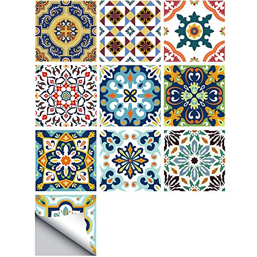LEZED Stickers Carrelage Mosaique Murale Auto-adhésif Imperméable Carré pour Salle de Bains et Cuisine (Style Marocain, 15 x 15 cm) 10 pièces