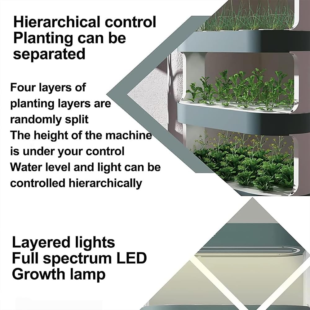 Sistema de Cultivo hidropónico, Kit de jardín Interior de 4 Capas, macetero de jardín Vertical de 64 Agujeros, Kit de germinación de Plantas Inteligentes, para Verduras de Hoja
