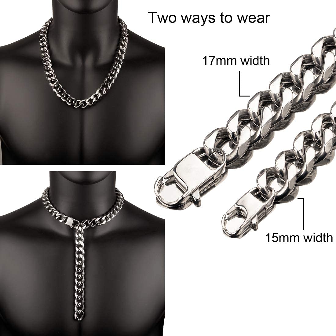 Hip Hop Mens Choker Stainless Steel Miami Chain Curb Cuban Link Rapper Necklace Jewelry with Tail