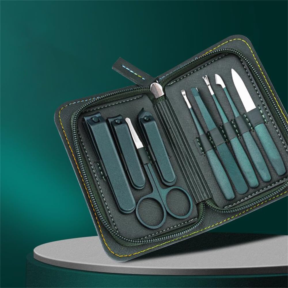 Obcinacze do paznokci Zestaw do manicure Zestawy pedicure Obcinacz paznokci Narzędzia obcinania ze stali nierdzewnej z zestawem walizki podróżnej(Green)