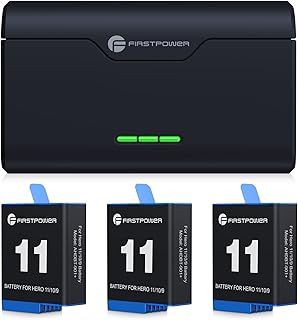 FirstPower Hero 11/10/9 Battery 3-Pack 2250mAh and Triple Slot USB Fast Charger for GoPro Hero 11 Black, GoPro Hero 10 Black, GoPro Hero 9 Black, Fully Compatible with GoPro9 GoPro10 GoPro11 Original