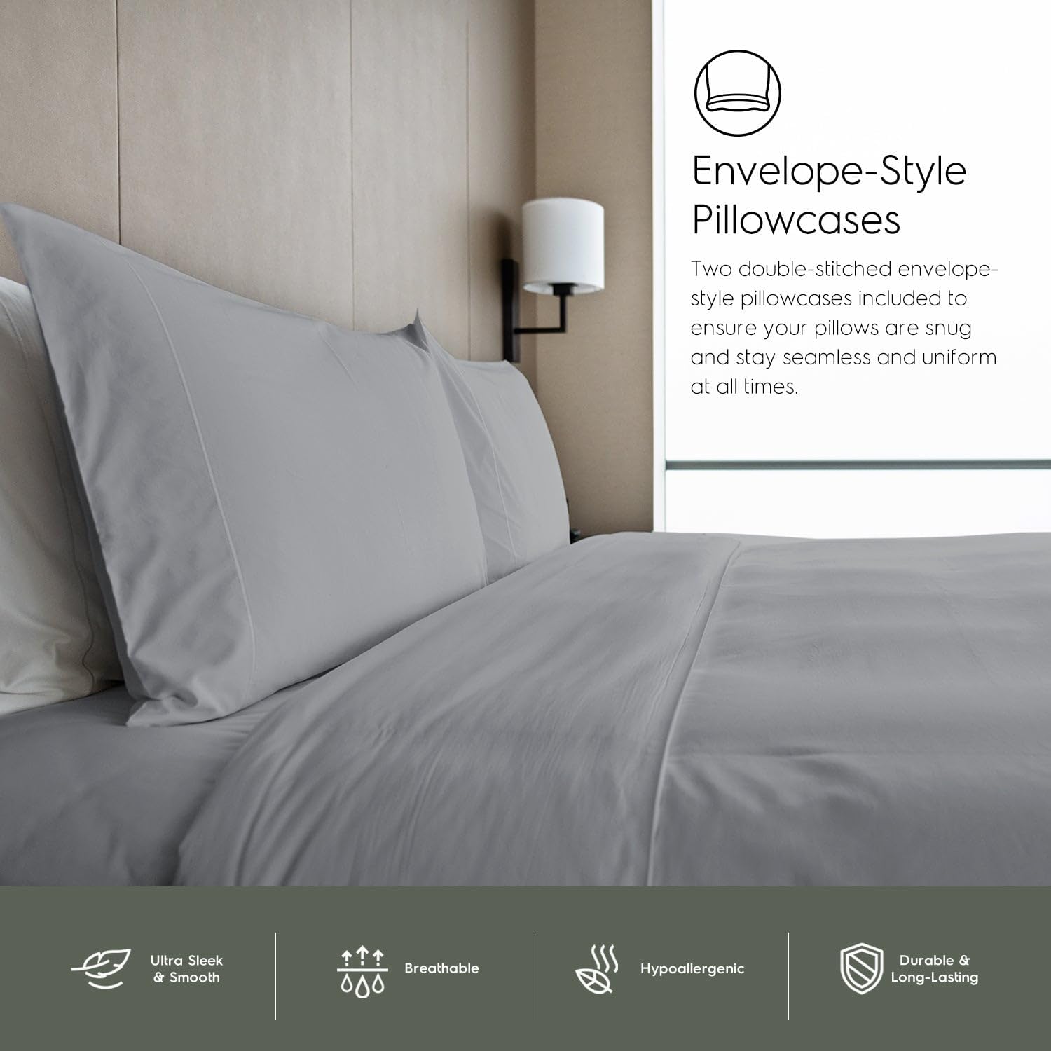 Tafts King Sheets Set, Pure 100% Viscose derived from Bamboo Bed Sheets Set, Luxuriously Soft, Silky, Cooling Sheets, Double Stitched, Lifetime Quality Promise (Gray/Grey) - Image 5