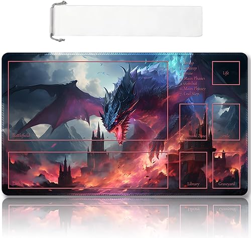 Tapete de juego MTG cosido de alta calidad con zonas y parte trasera de goma antideslizante, tapete de juego TCG para MTG y otros juegos de cartas,