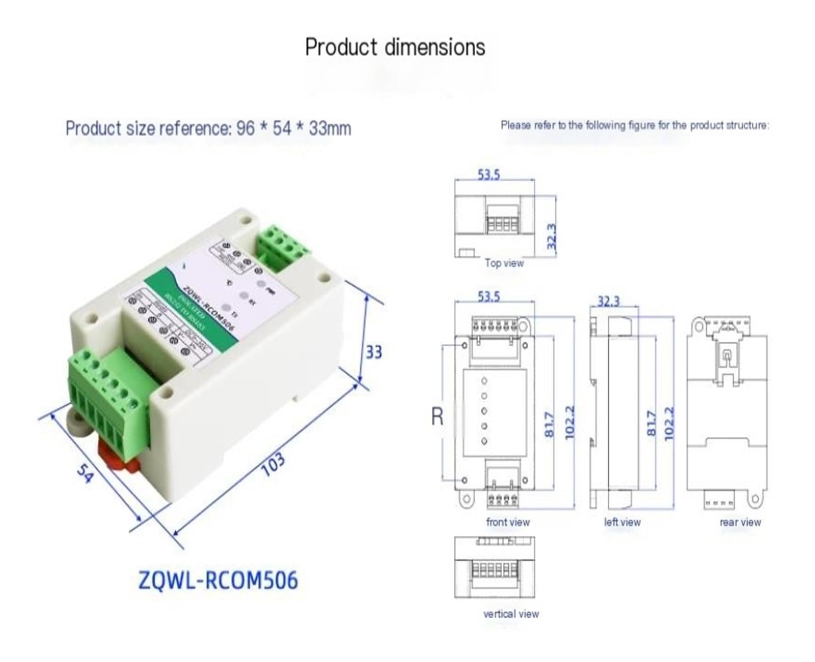 Convertitore seriale da RS232 a RS485, ZQWL-RCOM506