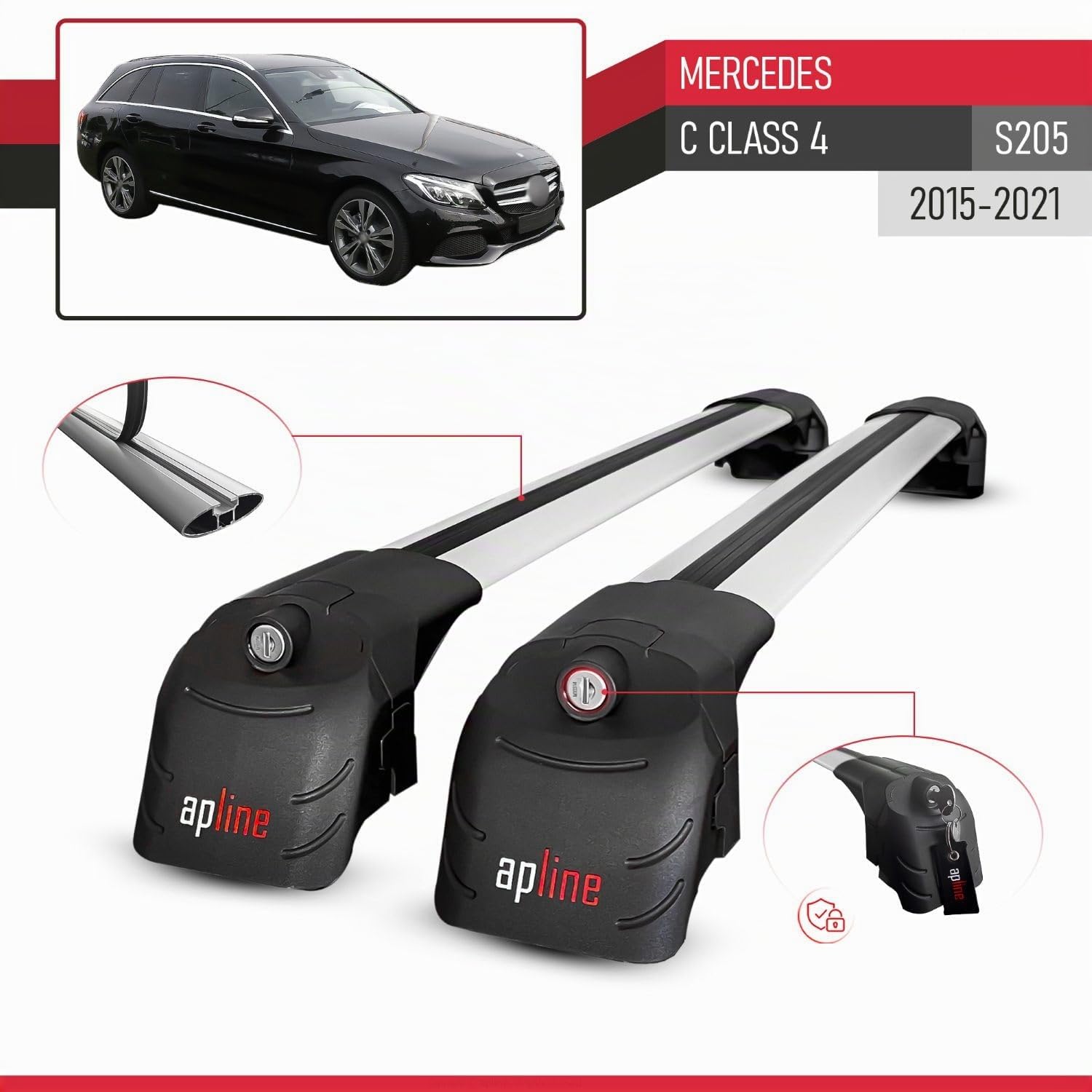 Compatible con Mercedes C-CLASS (S205) 2014-2021 Barras de techo ACE-2 Portaequipajes Barras Transversales GRIS
