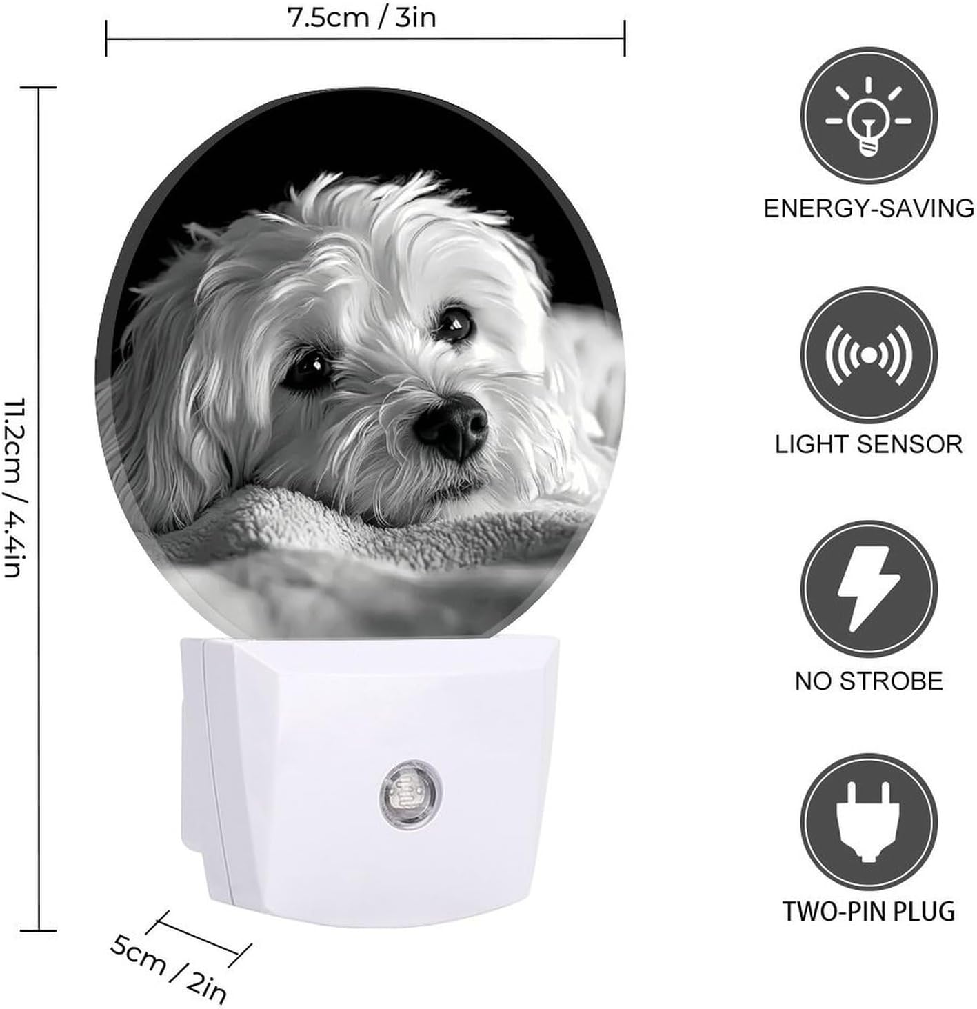 Maltese Dog Night Light LED Plug-in Wall Nightlight with Auto On/Off Dusk to Dawn Sensor - Warm White Bedside Lamp for Bedroom, Bathroom, Hallway, Kitchen, Stairway - 0.5W image 2